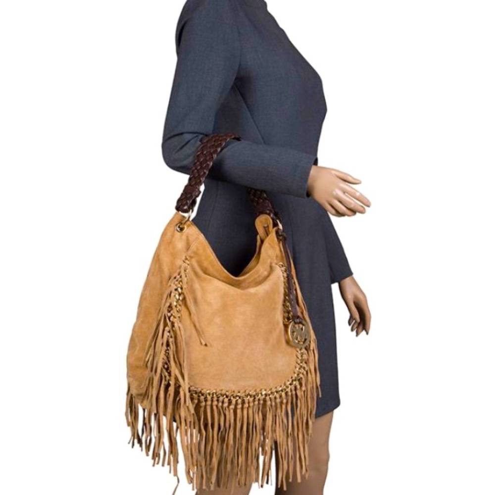NEW MICHAEL KORS SOFT LEATHER HOBO BAG WITH FRINGE